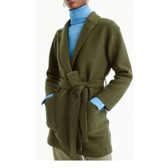 J.Crew Sabrina Italian boiled Wool Belted Wrap Short Coat Open Front XS Fits 2-4 - Picture 1 of 11